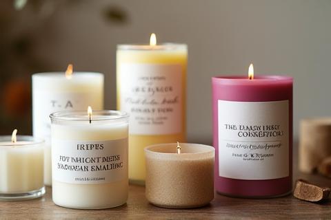 Imagem mostrando amostras de velas personalizadas para eventos corporativos ou festas.